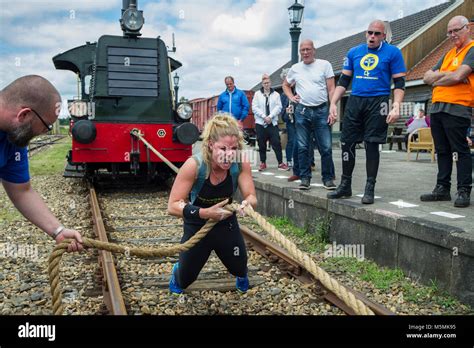 pulling a train .